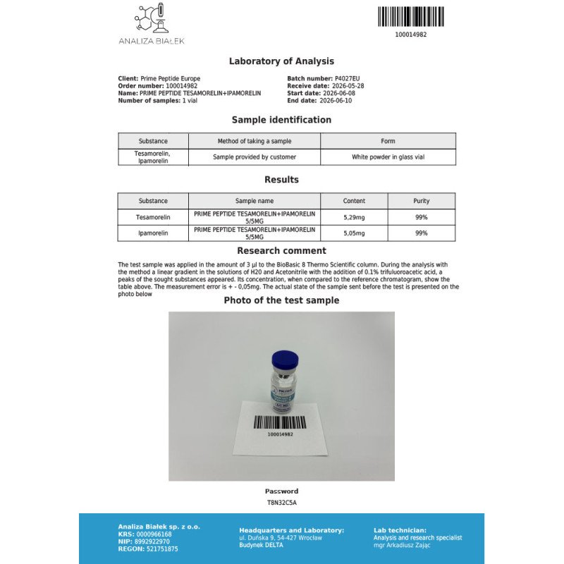 Tesemorelin + Ipamorelin (Blend) 5/5mg